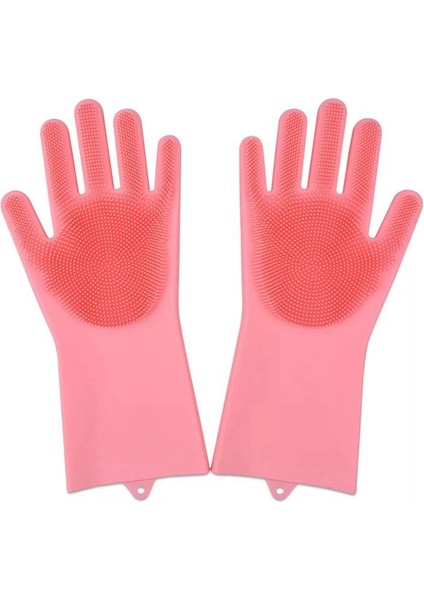 Pembe Tarzı 1 Çift Sihirli Silikon Bulaşık Eldiveni Temizleyici Bulaşık Yıkama Kauçuk Temizlik Eldiveni Kauçuk Mutfak Ev Araba Pet Eldiveni (Yurt Dışından)