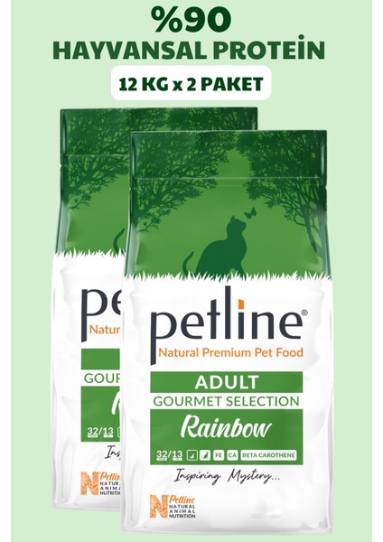 Gourmet Kuzu Etli Tavuklu Ciğerli Yetişkin Kedi Maması 24KG (2X12KG)- Rainbow