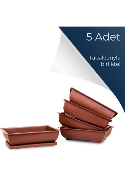 Plastik Bonsai Sukulent Alıştırma Saksısı 27 cm - Kahverengi (5 Adet)