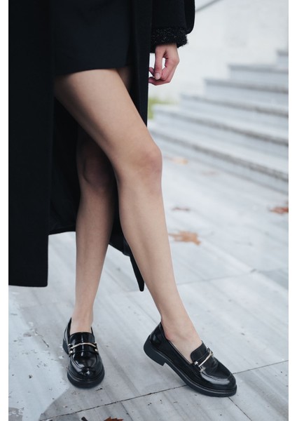 Kadın Loafer Makosen Casual Tokalı Günlük Ayakkabı Forye Siyah Açma