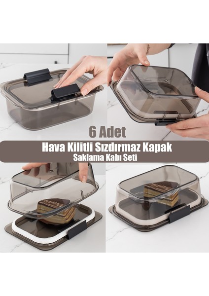 6'lı Kuru Gıda Erzak Saklama Kabı - Meyve & Sebze Kristal Saklama Kabı Seti - Hava Aldırmaz Kapaklı Beslenme Kabı 900ML*6