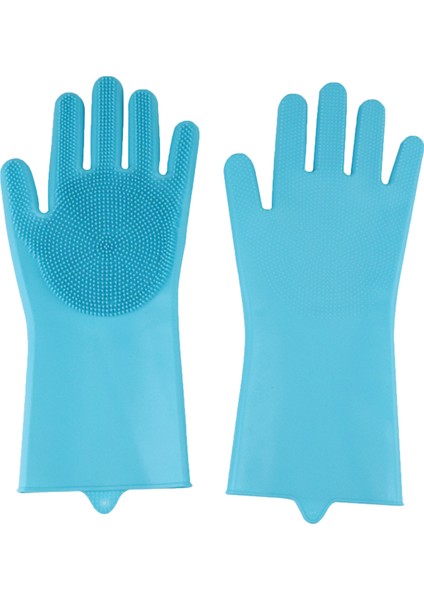 Mavi Stil Tek Boyut Bulaşık Yıkama Temizlik Eldiveni Silikon Kauçuk Sünger Eldiven Ev Temizleyici Mutfak Temizleme Aracı (Yurt Dışından)