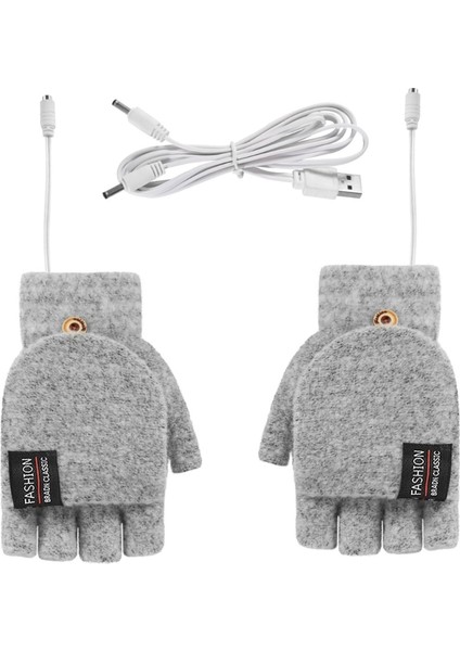 Gri Tarzı Y1QB Yarım Parmak Eldivenleri USB Isıtmalı Kış Parmaksız Sıcak Eldivenler Esnek Örme Eldivenler Kadın Erkekler Için Ortak Boyut (Yurt Dışından)