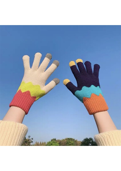 Dalga-Bej Sandık Stili Tüm Kodlar Kadınlar Için Sevimli Sıcak Kış Dış Mekan Bisiklet Eldivenleri Soğuk Kalın Kadife ile Kalınlaştırılmış Dokunmatik Ekran Çift Eldivenler (Yurt Dışından) modelleri