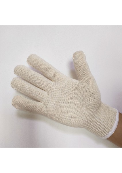 M Boyutu 10 Çift 50G Örme Ahşap Iş Eldiveni Beyaz Elastik Dize Pamuk Eldiven Bahçe Iş Inşaat El Ev Eldiveni (Yurt Dışından)