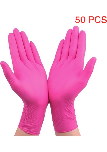 Pembe 50PCS Tarzı M Boyutu Tek Kullanımlık Nitril Eldiven Vinil Lateks Kauçuk Ücretsiz Mutfak Spa Güzellik Iş Bahçe Gıda El Eldiveni Siyah Pembe Boyut x (Yurt Dışından)