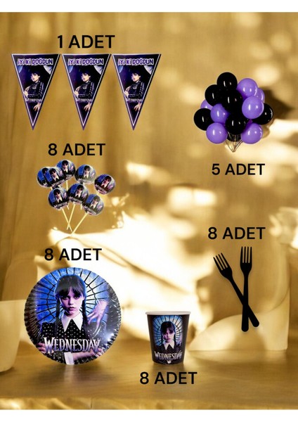 8 Kişilik Wednesday Temalı M Paket - Doğum Günü Parti ve Eğlenceli Etkinlikler fiyatları
