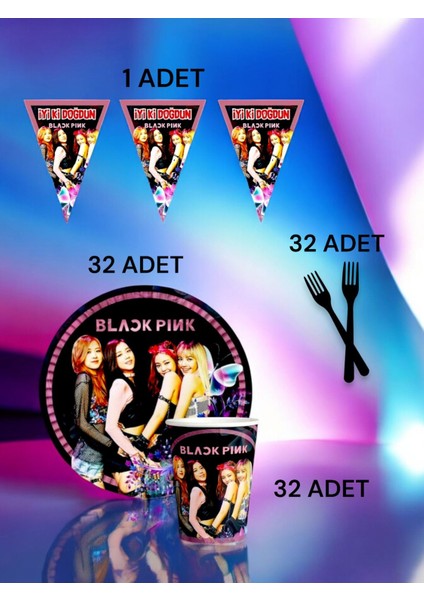 32 Kişilik Blackpink Temalı S Paket - Doğum Günü Parti ve Eğlenceli Etkinlikler