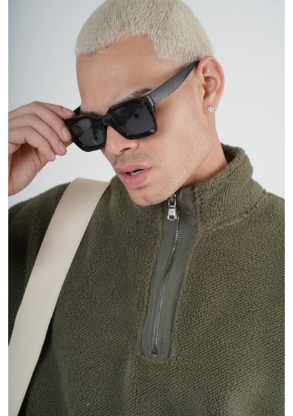 Yarım Fermuarlı Kanguru Cepli Unisex Oversize Kalıp Peluş
