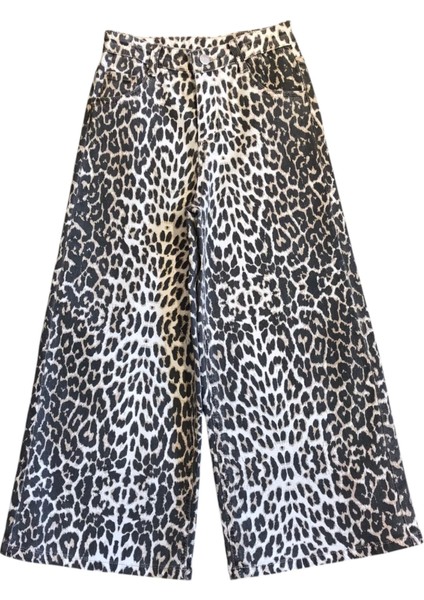 Kız Çocuk Leopar Desenli Kot Pantolon