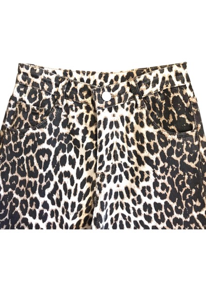 Kız Çocuk Leopar Desenli Kot Pantolon