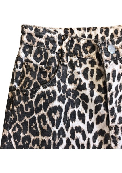 Kız Çocuk Leopar Desenli Kot Pantolon