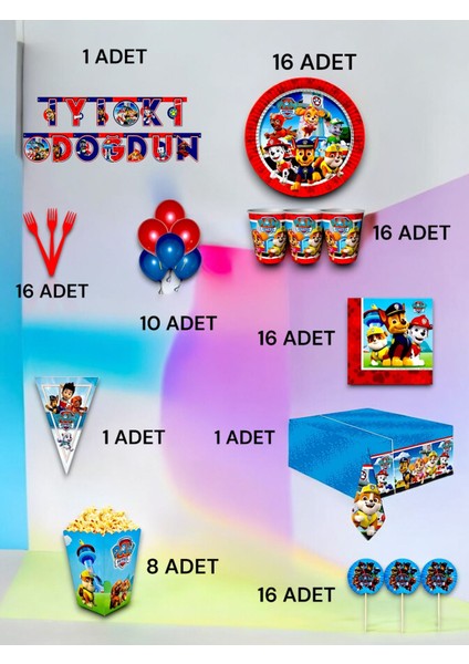 16 Kişilik Paw Patol Temalı Ultra Lü x Set - Doğum Günü Parti ve Eğlenceli Etkinlikler