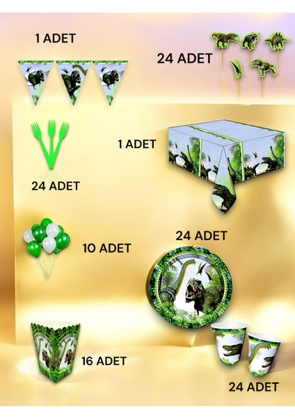 24 Kişilik Dinazor Temalı Lüx Set - Doğum Günü Parti ve Eğlenceli Etkinlikler fiyatları