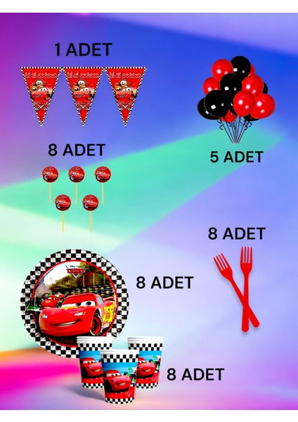 8 Kişilik Cars Temalı M Paket - Doğum Günü Parti ve Eğlenceli Etkinlikler