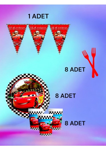 8 Kişilik Cars Temalı S Paket - Doğum Günü Parti ve Eğlenceli Etkinlikler