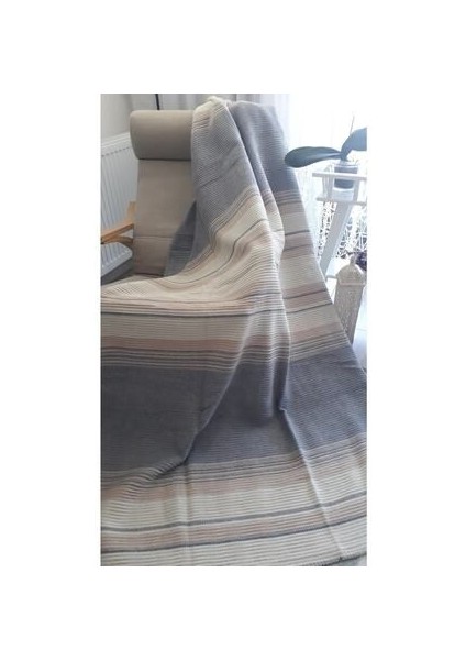 4 Mevsim Battaniye Çift Kişilik 180*220CM Balkon Tv Battaniyesi Gri Çizgili