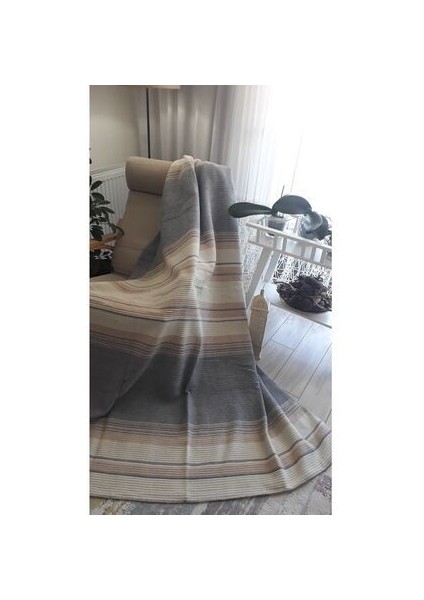 4 Mevsim Battaniye Çift Kişilik 180*220CM Balkon Tv Battaniyesi Gri Çizgili modelleri