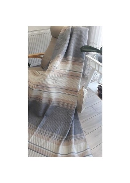 4 Mevsim Battaniye Çift Kişilik 180*220CM Balkon Tv Battaniyesi Gri Çizgili indirimleri