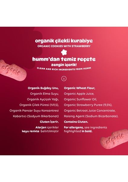 Organik Vegan Çilekli Kurabiye Atıştırmalık Paketi - 12 Adet