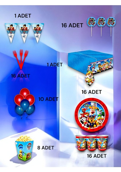 16 Kişilik Paw Patrol Temalı Lü x Set - Doğum Günü Parti ve Eğlenceli Etkinlikler fiyatları