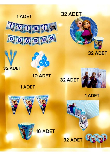 32 Kişilik Frozen Temalı Ultra Lü x Set - Doğum Günü Parti ve Eğlenceli Etkinlikler fiyatları