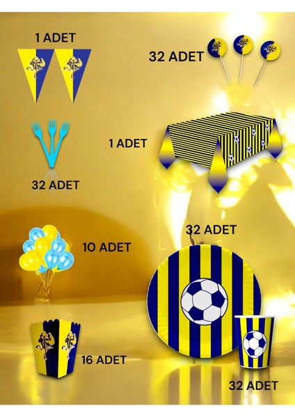 32 Kişilik Lacivert Sarı Taraftar Lü x Set - Doğum Günü Parti ve Eğlenceli Etkinlikler