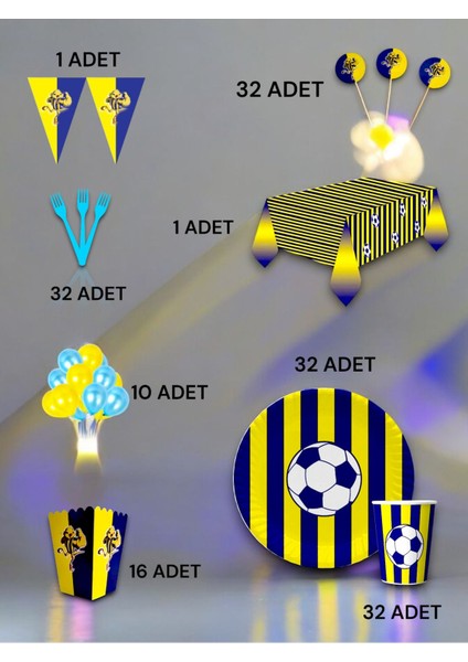 32 Kişilik Lacivert Sarı Taraftar Lü x Set - Doğum Günü Parti ve Eğlenceli Etkinlikler fiyatları