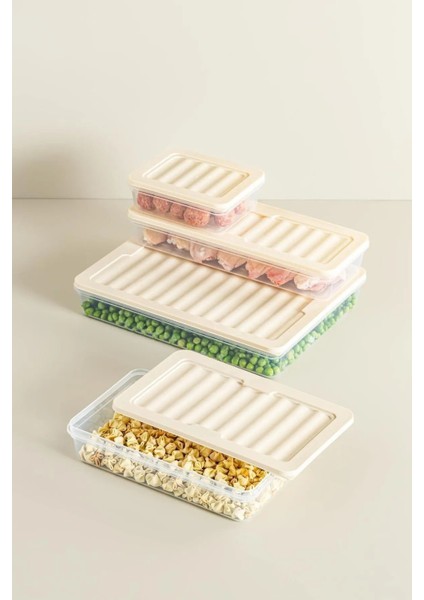 6'lı Set Freshbox Mikrodalga ve Difrize Uygun Saklama Kabı Set Krem