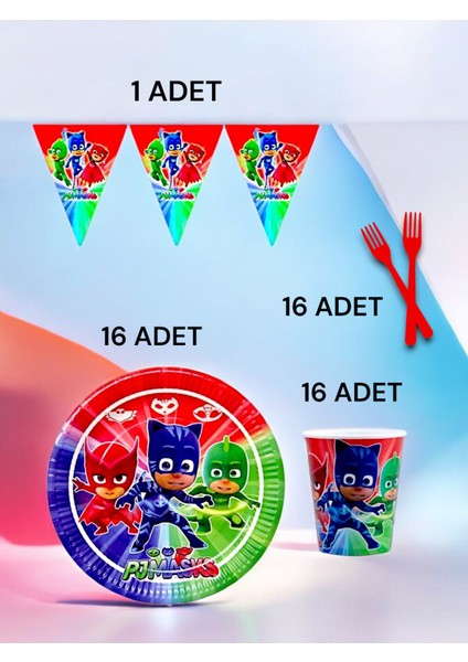 16 Kişilik Pijamask Temalı S Paket - Doğum Günü Parti ve Eğlenceli Etkinlikler
