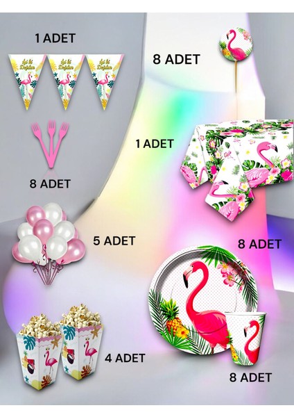 8 Kişilik Flamingo Temalı Lü x Set - Doğum Günü Parti ve Eğlenceli Etkinlikler