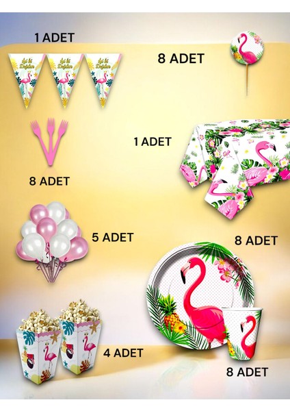 8 Kişilik Flamingo Temalı Lü x Set - Doğum Günü Parti ve Eğlenceli Etkinlikler fiyatları