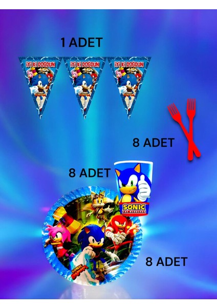 8 Kişilik Sonic Temalı S Paket - Doğum Günü Parti ve Eğlenceli Etkinlikler