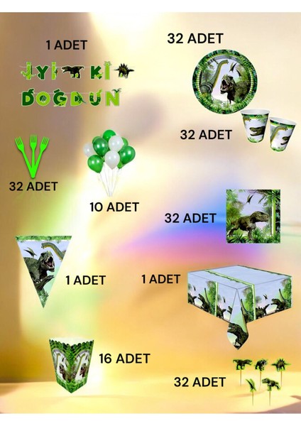 32 Kişilik Dinazor Temalı Ultra Lüx Set - Doğum Günü Parti ve Eğlenceli Etkinlikler