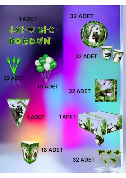 32 Kişilik Dinazor Temalı Ultra Lüx Set - Doğum Günü Parti ve Eğlenceli Etkinlikler fiyatları