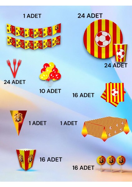 24 Kişilik Sarı Kırmızı Taraftar Ultra Lü x Set - Doğum Günü Parti ve Eğlenceli Etkinlikler