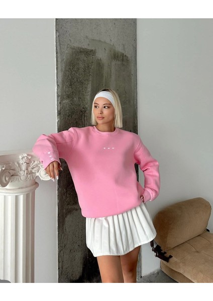 Bayan Beyaz Kalpli Sweatshirt