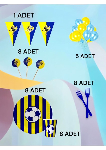 8 Kişilik Lacivert Sarı Taraftar M Paket - Doğum Günü Parti ve Eğlenceli Etkinlikler