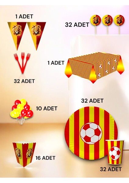 32 Kişilik Kırmızı Sarı Taraftar Lü x Set - Doğum Günü Parti ve Eğlenceli Etkinlikler