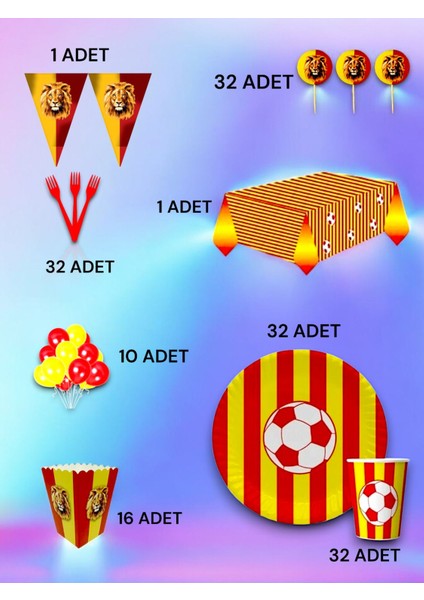 32 Kişilik Kırmızı Sarı Taraftar Lü x Set - Doğum Günü Parti ve Eğlenceli Etkinlikler fiyatları