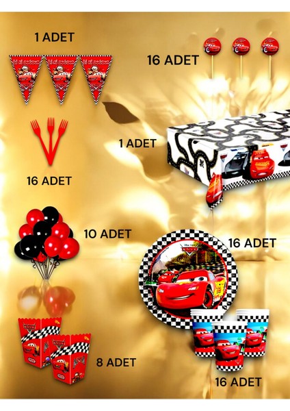 16 Kişilik Cars Temalı Lü x Set - Doğum Günü Parti ve Eğlenceli Etkinlikler fiyatları
