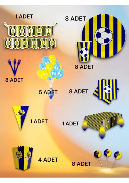 8 Kişilik Sarı Lacivert Taraftar Ultra Lü x Set - Doğum Günü Parti ve Eğlenceli Etkinlikler