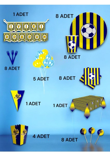 8 Kişilik Sarı Lacivert Taraftar Ultra Lü x Set - Doğum Günü Parti ve Eğlenceli Etkinlikler fiyatları