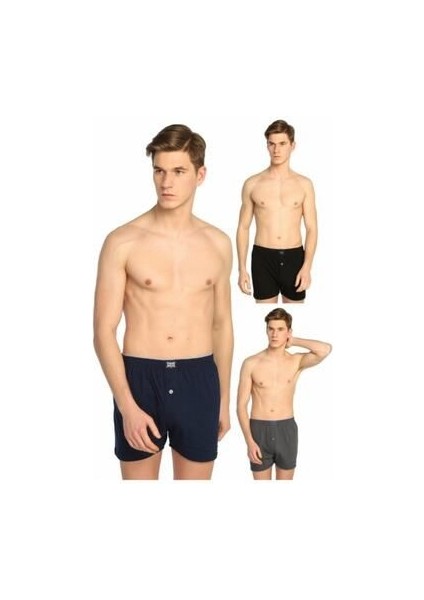 Erkek Karışık Renk 3'lü Paket Penye Düğmeli Boxer