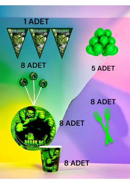8 Kişilik Hulk Temalı M Paket - Doğum Günü Parti ve Eğlenceli Etkinlikler