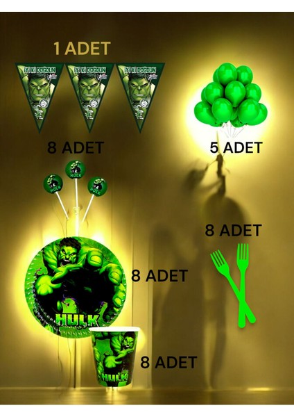 8 Kişilik Hulk Temalı M Paket - Doğum Günü Parti ve Eğlenceli Etkinlikler fiyatları