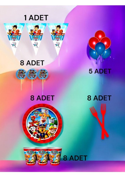 8 Kişilik Paw Patrol Temalı M Paket - Doğum Günü Parti ve Eğlenceli Etkinlikler