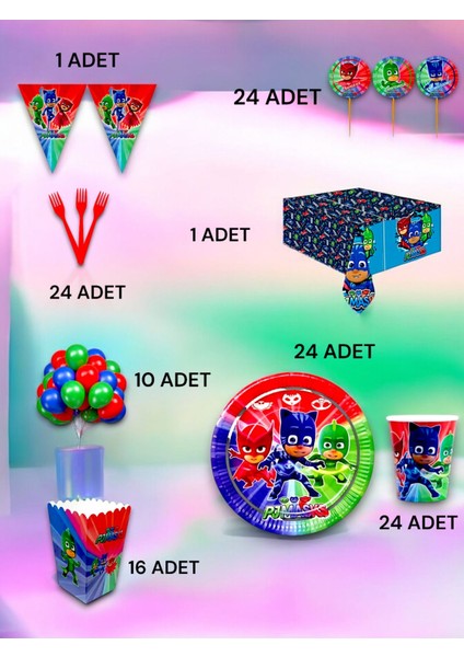 24 Kişilik Pijamask Temalı Lü x Set - Doğum Günü Parti ve Eğlenceli Etkinlikler