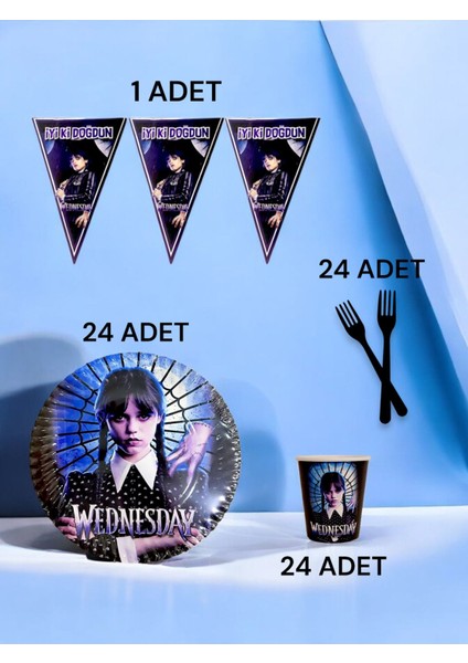 24 Kişilik Wednesday Temalı S Paket - Doğum Günü Parti ve Eğlenceli Etkinlikler fiyatları