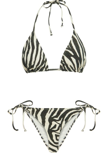 Simli Zebra Üçgen Bikini Takım